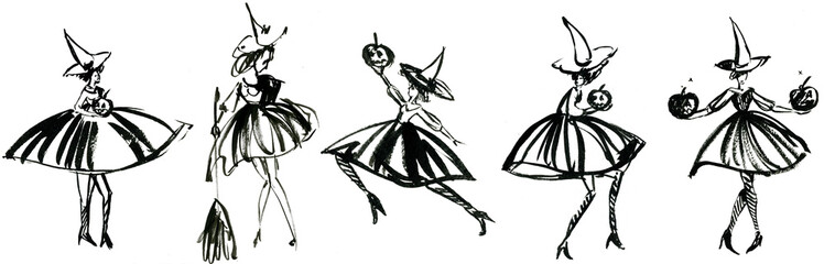 Halloween collage with witches