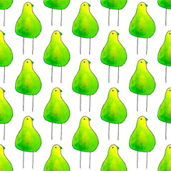 Seamless pattern with cartoon bird. Hand-drawn background