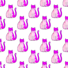 Seamless pattern with cartoon cats. Hand-drawn background