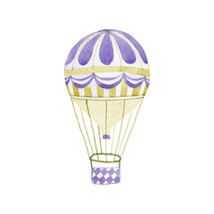 Hot air balloon. Hand-drawn jet. Real watercolor drawing. Vector