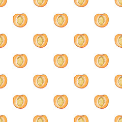 Apricot. Seamless pattern with fruits. Hand-drawn background