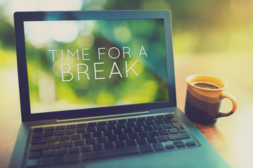 Coffee break at morning concept with laptop serene morning vintage editing style