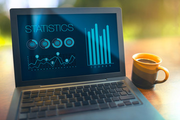 Financial data statistics analysis concept with laptop