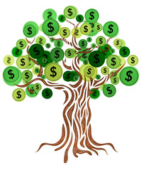 Money concept. Money tree isolated on white. Vector illustration.