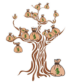 Money concept. Money tree isolated on white. Vector illustration.