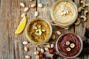 list toasted nut butters, pistachio, hazelnut and cashew