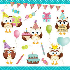 Obraz premium Digital Owls Birthday Party