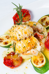 Mixed grill of king prawn and rock lobster