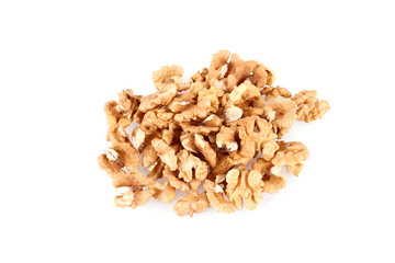 Pile of walnut kernels isolated on white