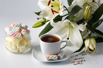 Morning tea cup with colored marshmallow