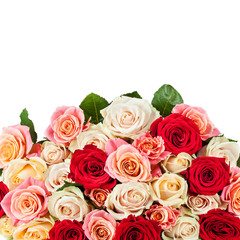 Bright multicolored bouquet of roses. Natural  flowers backgroun