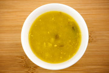 Aerial shot of chana dal lentil soup