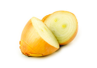 Isolated onion halves in studio