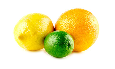 Lemon, lime and orange isolated on white
