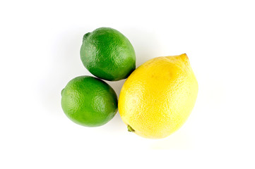 Aerial isolated macro closeup of citrus lemon and limes against