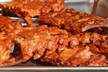 Obraz na płótnie Canvas Barbecued pork ribs spiced and marinated.