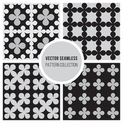 Set of Four Vector Seamless BW Circle Pattern Collection