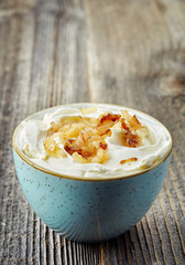 bowl of dip sauce with caramelized onions