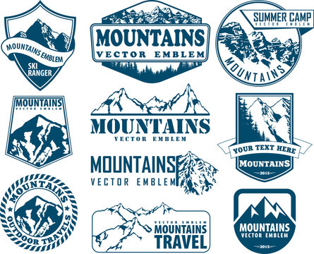 Vector mountain logo emblem set with type design