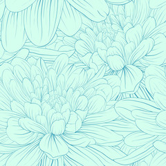 Beautiful seamless pattern with blue dahlia flowers.