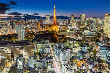 Fotobehang Twiling scene van Tokyo Tower in Tokyo © pigprox