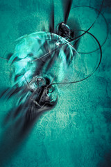 Grunge abstract textured digital mixed media collage, art