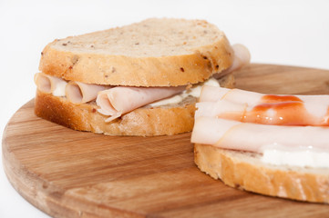 Toast sandwich with turkey breasts and ketchup
