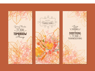 Happy Thanksgiving. Three autumn banners with stylized autumn leaves