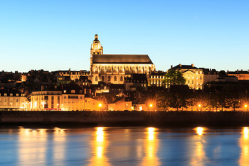 Fototapeta na wymiar Blois city with the Cathedral of Saint-Louis in background from