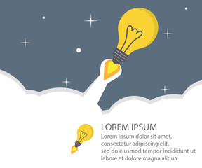 Light Bulb Rocket Lunch In Space Creative Startup Concept