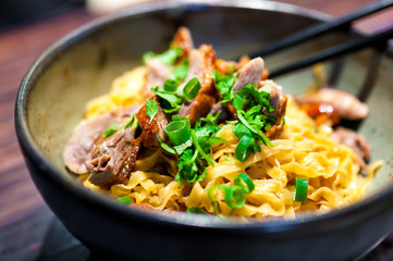 Thai dish with roast duck and noodles