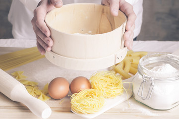 Chef preparing pasta dough