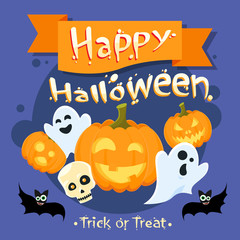 Happy Halloween Banner Invitation Card Ghost Pumpkin Face