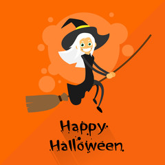 Witch Flying on Broom Halloween Costume Cartoon Character