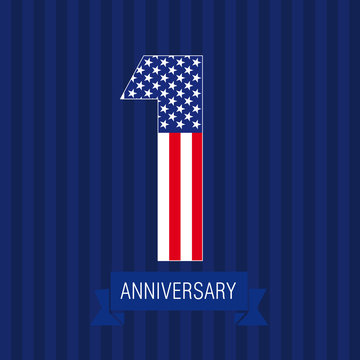 Anniversary 1 US Flag Logo. The Template Icon Of 1st Anniversary With American Flag.