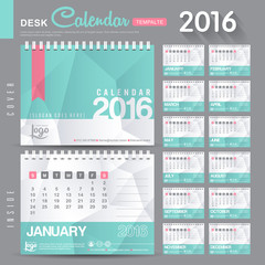 Desk Calendar 2016 Vector Design Template with abstract pattern. Set of 12 Months. vector illustration