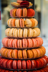 traditional french colorful macarons in a box