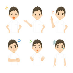 男性　看護師　介護士　表情　ポーズ　セット