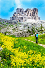 Muntain trail with mountains in Dolomites