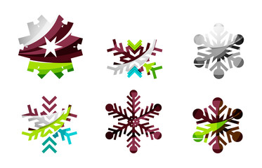 Set of abstract colorful snowflake logo icons, winter concepts