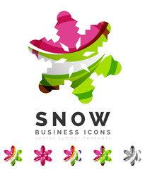 Set of abstract colorful snowflake logo icons, winter concepts