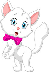 Obraz na płótnie Canvas Happy cartoon white cat isolated on white background