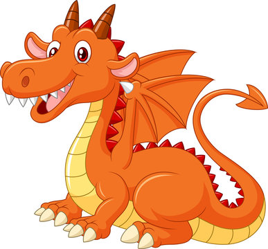 Cartoon cute orange dragon isolated on white background