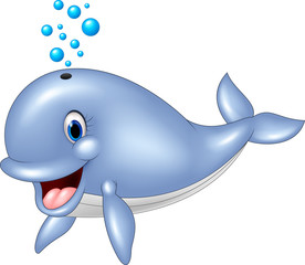 Fototapeta premium Cartoon funny blue whale isolated on white background