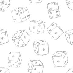 Vector Seamless Pattern Background of Sketch Dices