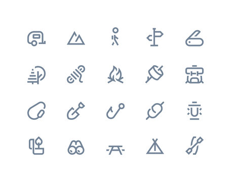 Camping icons. Line series