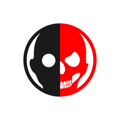 Fototapeta premium Life and Death Icon | Bold Split-Faced Human and Skull Design