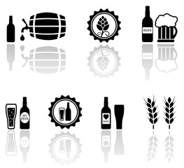 beer isolated objects set with mirror reflection silhouette