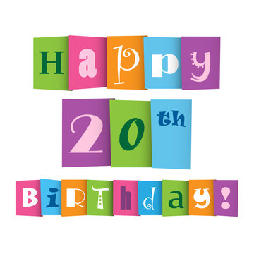 "HAPPY 20th BIRTHDAY" Vector Letters Card