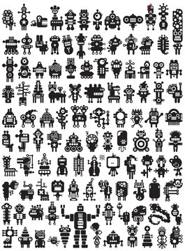 Big set of icons with monsters and robots.
